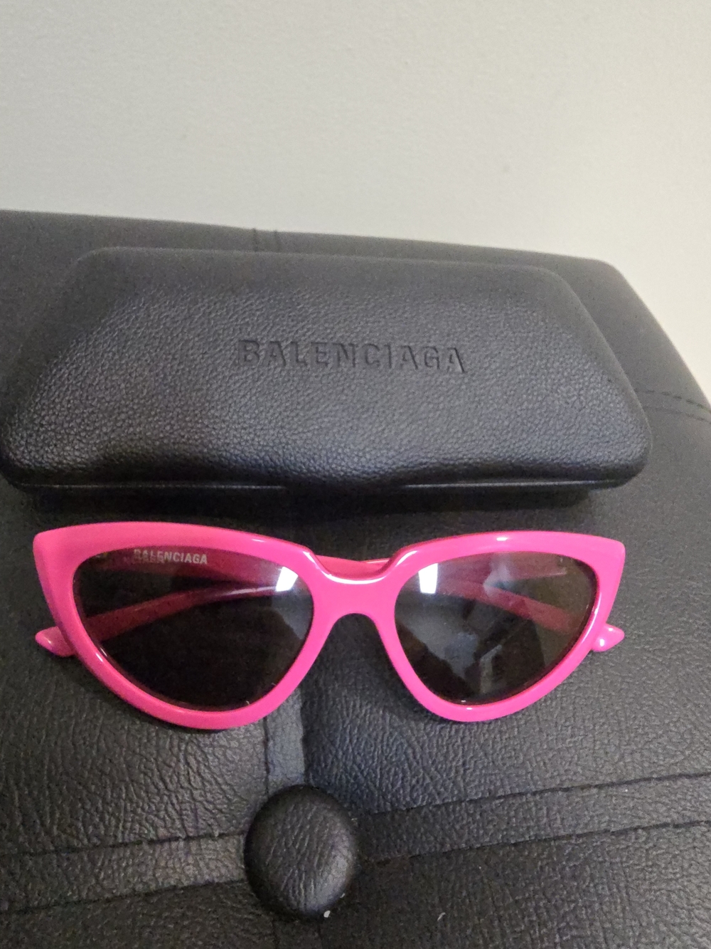 Balenciaga Hot Pink Cat-Eye Sunglasses with Dark Lenses